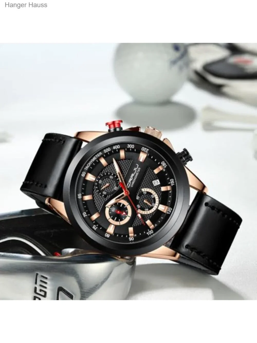 Men's Business Casual Chronograph Quartz Waterproof Wristwatch with Leather